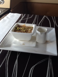 dessert plate with jug of creme anglais, Etihad Business class