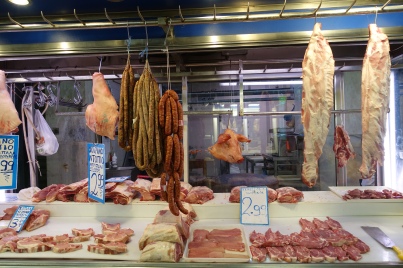butcher's stall in the Athens meat market