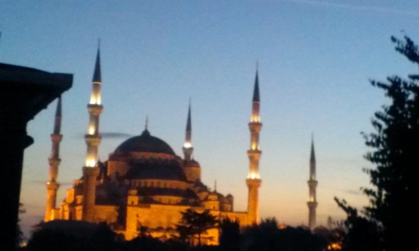The Blue Mosque in Istanbul at dusk